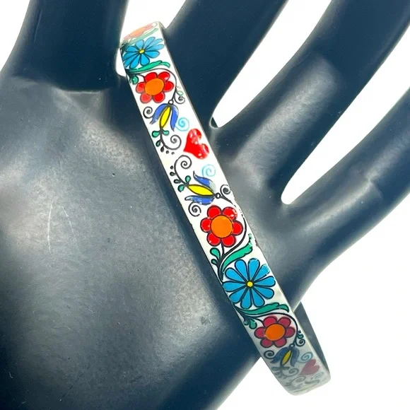 Vintage Enamel painted Bangle Bracelet Handmade in
Austria Floral Art multicolor - Picture 1 of 14